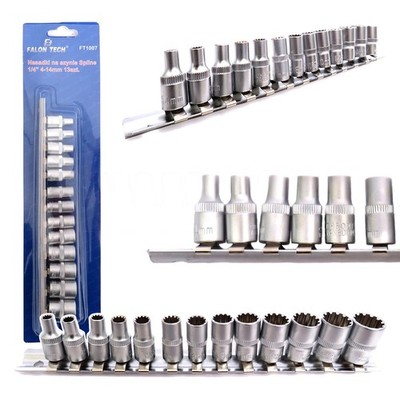 13-teiliges Spline Stecknuss Satz 1/4 Cr-v Stahl Sw 4-14mm auf Schiene