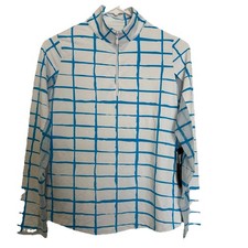 IBKUL Golf Tennis 1/4 Zip Top XS Blue White Activewear Long Sleeve UPF NEW