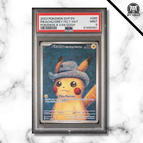 Pokemon Card English - Pikachu Grey Felt Hat #085 - Van Gogh PROMO - PSA 9 MINT
