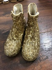 Joyfolie Girls Size 11 Arya Gold Sequin Booties, Play for wear on toes and heels