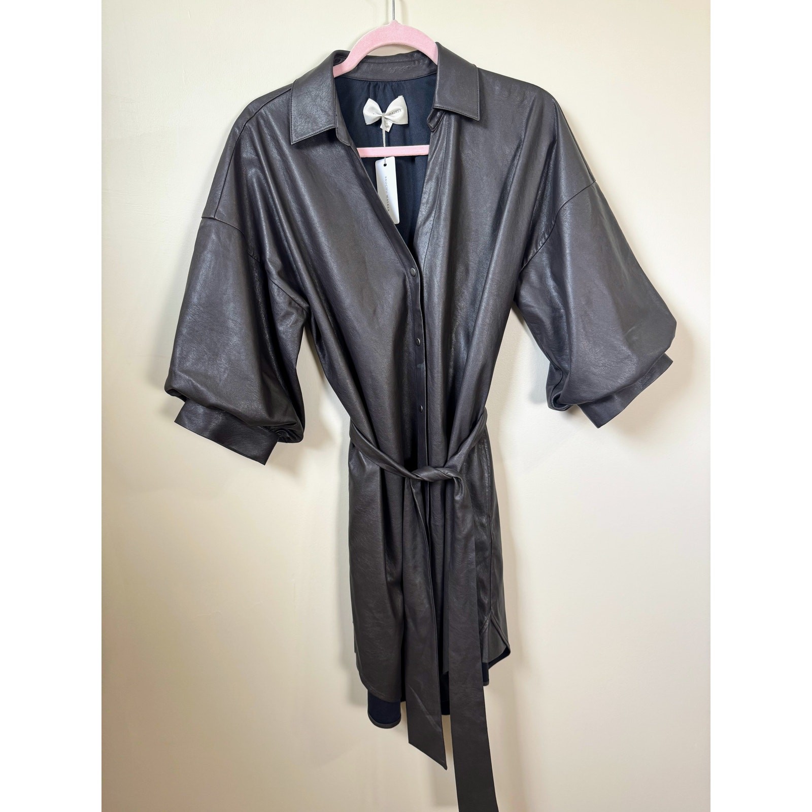 NEW NWT Brochu Walker Kate Vegan leather Belted Mini Dress Small image 3