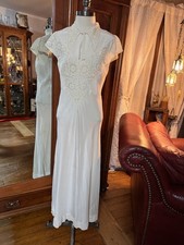 Stunning Antique 1920s Satin Bias Cut Bridal Slip Gown Ivory Long Lace