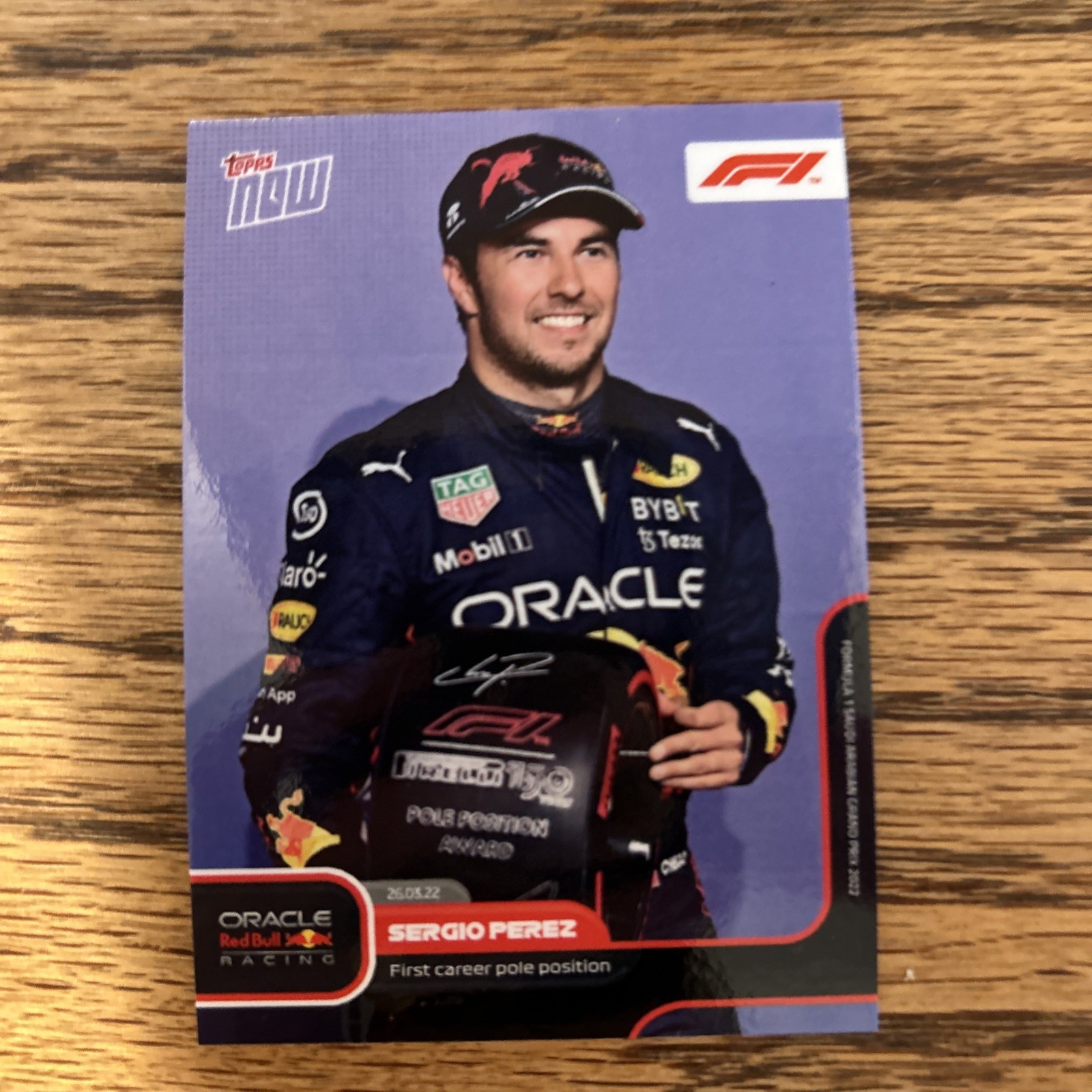 2022 Topps Now F1 #005 #5 SERGIO PEREZ 1ST POLE POSITION RED BULL In Hand