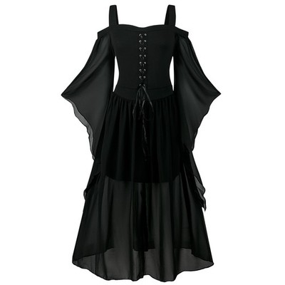Damen Mittelalter Kleid Mit Trompetenärmel Renaissance Mittelalter Kostüm Kor...
