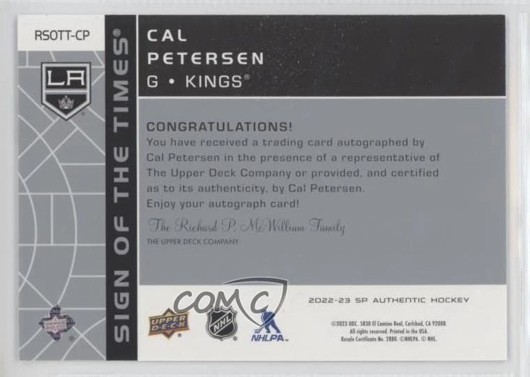2022-23 SP Authentic 2002-03 Retro Sign of the Times Cal Petersen #RSOTT-CP Auto - Image 2 of 2