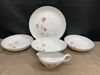 Crestwood ''MISTY ROSE'' Japan ~ #1233 ~ 5 Piece Serving Set: Bowls, Gravy, Chop