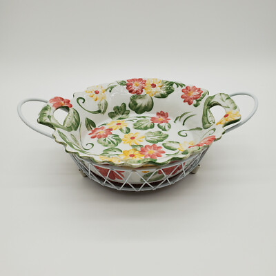 Vintage Temp-Tations Baking Dish Set with Rattan Trivet Wire Basket