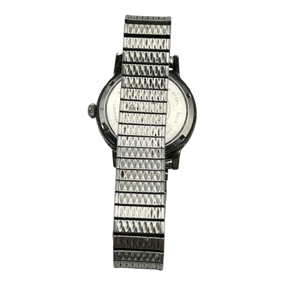 Vintage Vulcain Prata Branco Prata Elástico Pulseira Expansível Relógio Apenas Peças - Imagem 4 de 4