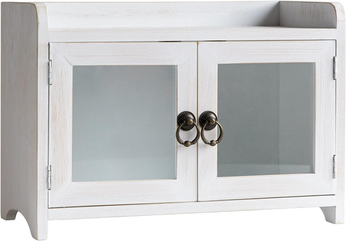 - Storage Cabinet, Mini Countertop Cabinet, Distressed Wood Organizer for Kitche
