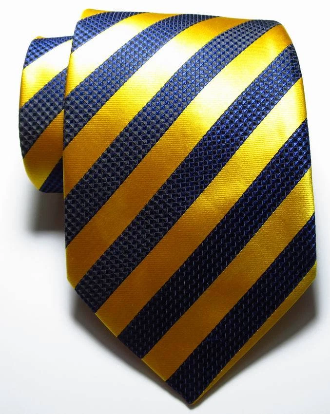 Nueva Corbata Clásica Rayas Dorada Azul Oscuro TEJIDA JACQUARD 100% Seda Para Hombre Foto 2 de 2