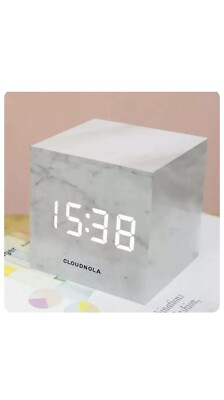 Cloudnola Block Clock LED Alarm Clock Temp Date White and Black Marble Design