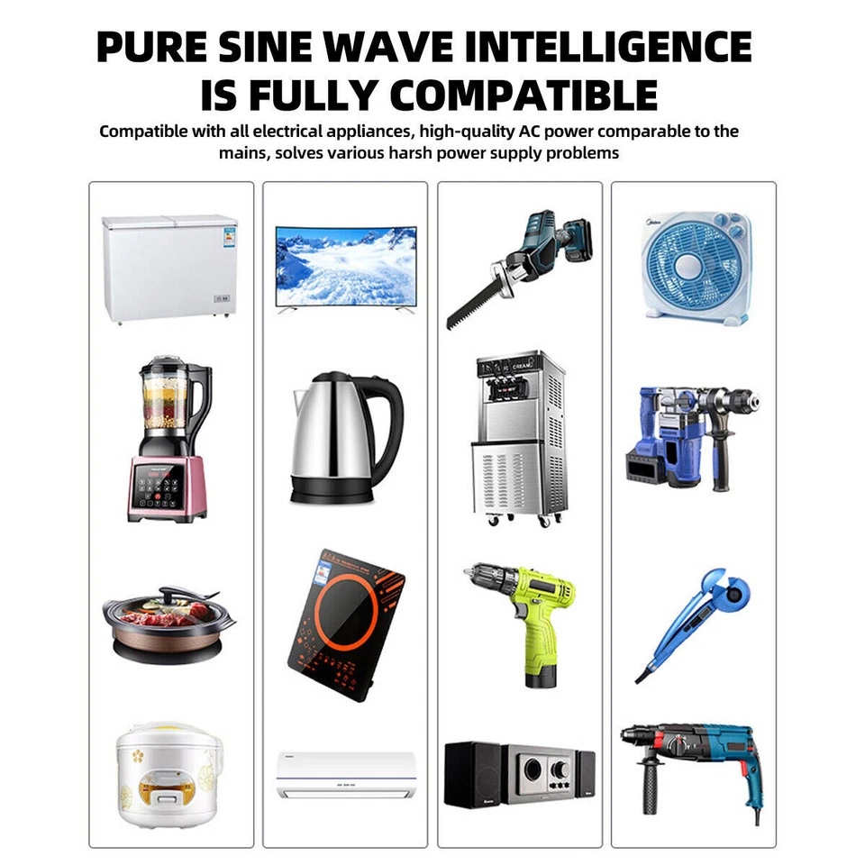 4000W 8000W Max Onda Sinusoidale Pura Inverter Convertitore 12V 24V 48V to 230V  - Bild 3 von 4