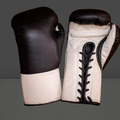 Black White Leather Boxing Gloves  Lace Up Pro Type Training NEW 16oz