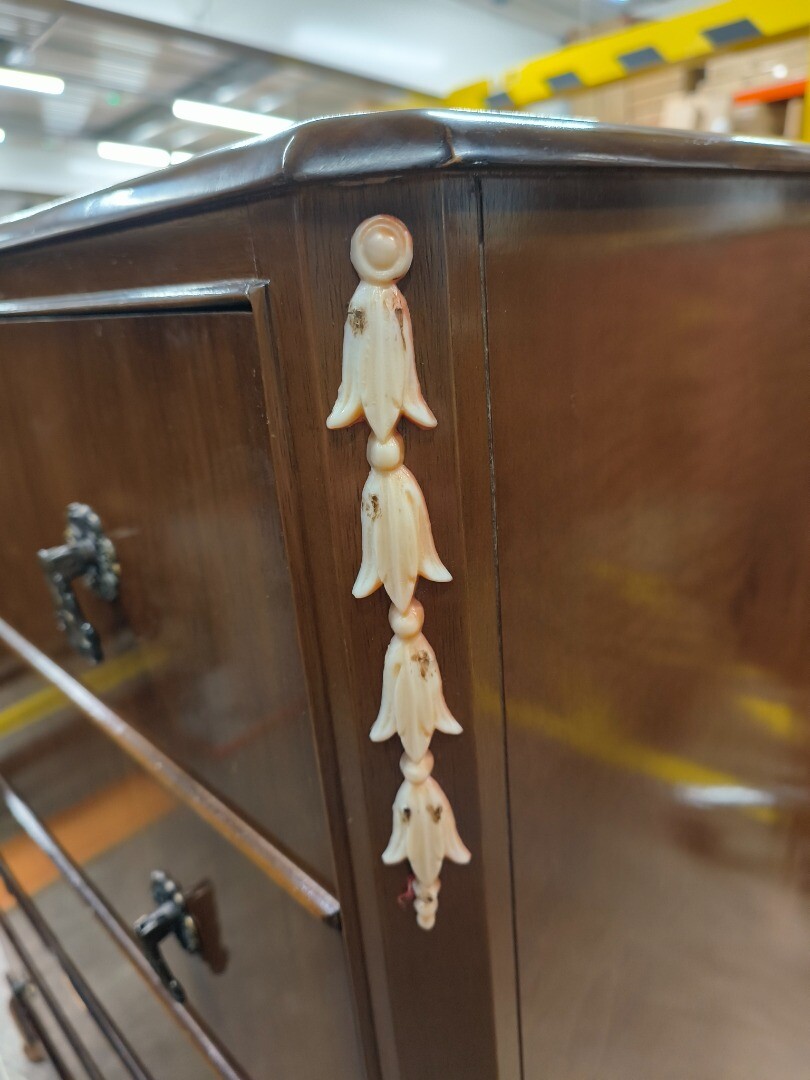 Antique Walnut 5 Drawers Floral Detail Chest Of Drawers. CS L54 eBay