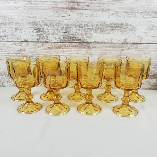 9er Set Hasel Atlas El Dorado Bernstein Gold Weinglas Kelche Daumenabdruck Vintage