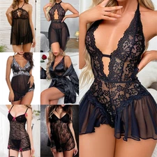 Women's Sexy-Lingerie Babydoll Sleepwear Underwear Lace Dress Nightwear G-string