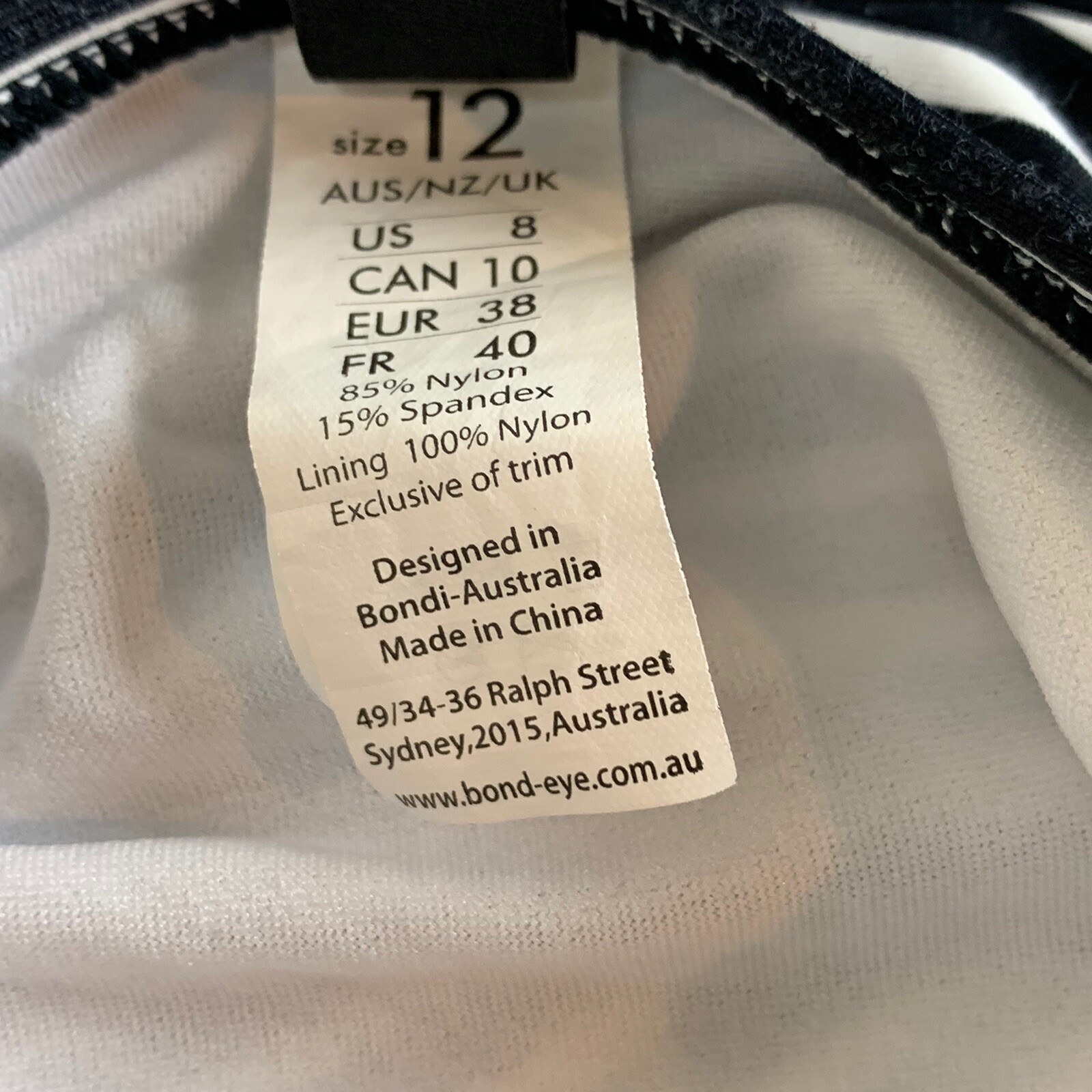 Beach Babe Australia Womens 1 Piece Swimsuit Black & White Stripes Size