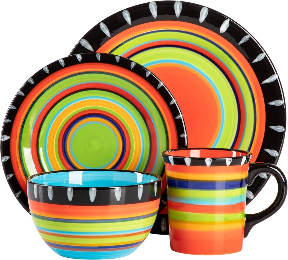 Juego de vajilla Feliz Mesa 16 piezas pintada a mano, servicio para 4 (16 piezas) Foto 2 de 4