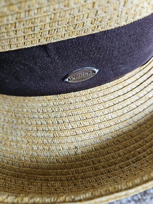 Kallina Brown Natural straw sun hat wide visor coastal W 