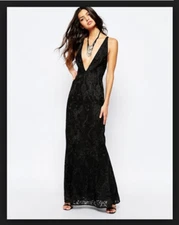NEW Free People Juliet Bodycon Maxi Dress Black Criss Cross Back Lace $350 Sz 12