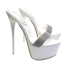 Zoccoli Sexy Open Toe tacco a spillo 17.5 cm tomaia con strass - KH107 V BIANCO