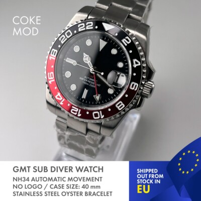 Sub Taucheruhr Rot Schwarz GMT Edelstahlgehäuse 40mm / Coke Mod / NH34 Werk