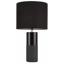 Litecraft Table Lamp Glazed Ceramic E14 Base With Drum Shade - Black Clearance  