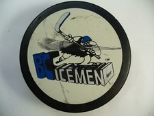 UHL BC Icemen NY Chefs Pizza Ad Rev Official Game Used Hockey Puck Collect Pucks