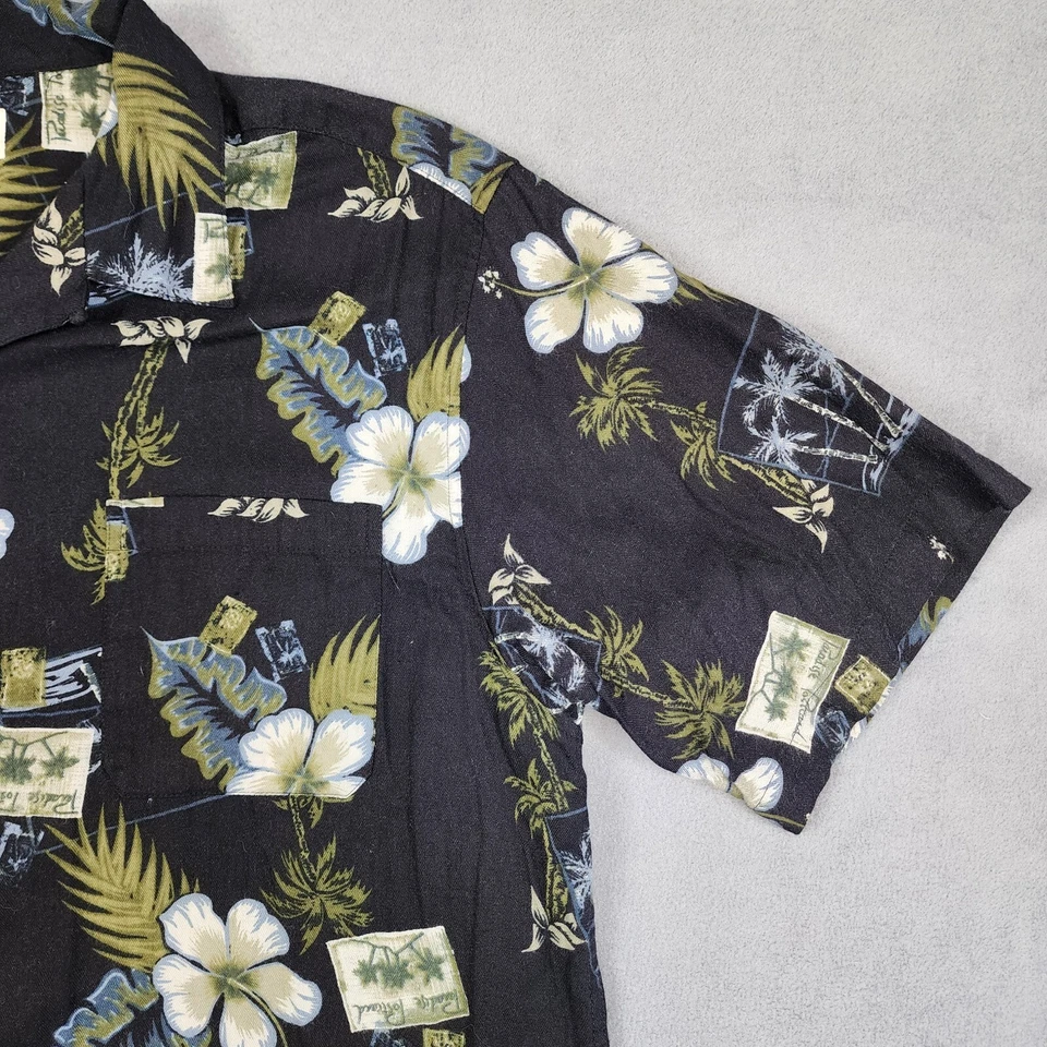 Camisa Islander Hawaiana Abotonada Para Hombre Talla XL Negra Estampado Floral Manga Corta Foto 3 de 4