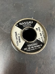 Nassau Pure White Water C Rosin Solder Pedigreed AT&T Western Electric spec7076