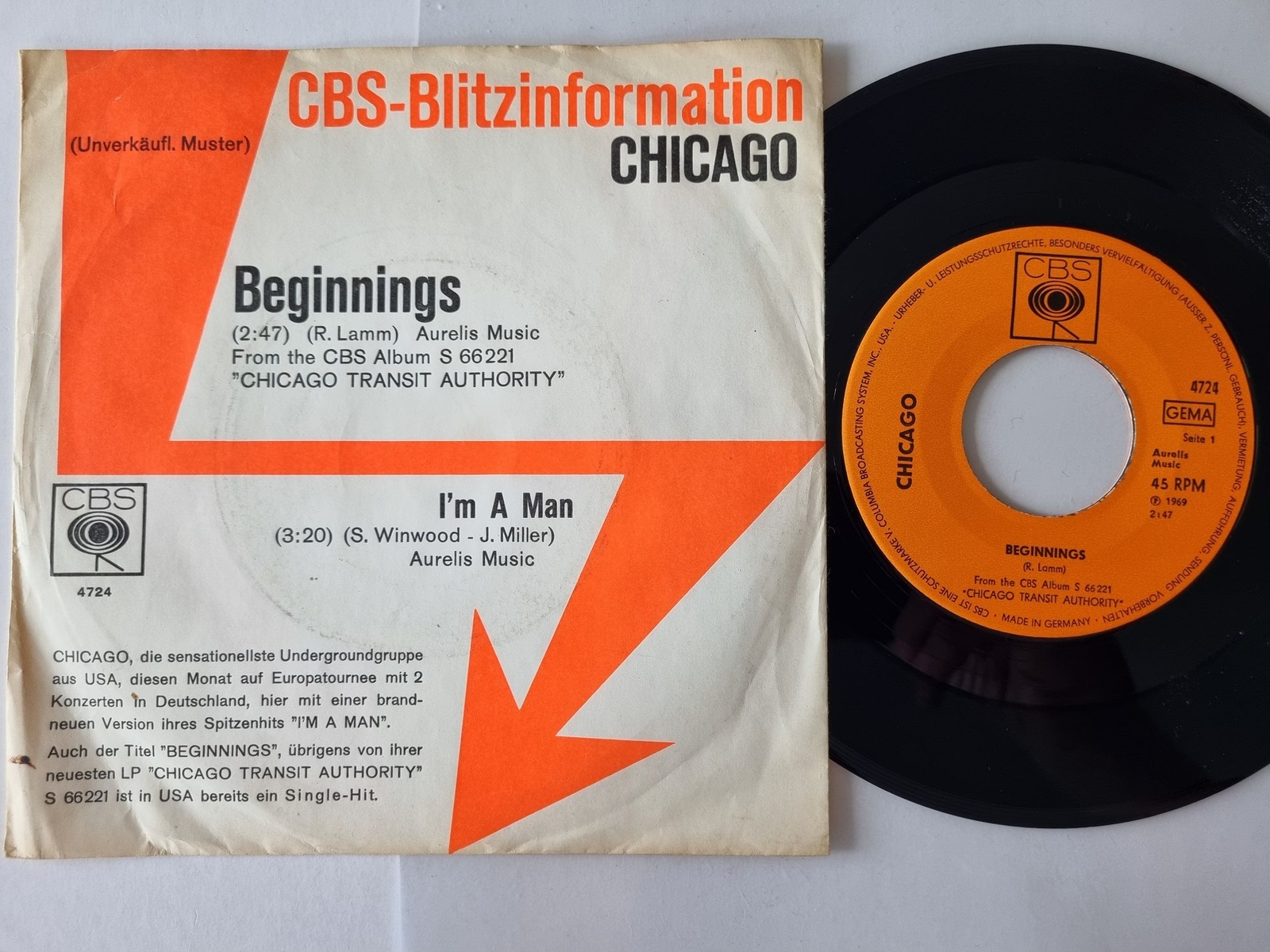 Chicago - Beginnings/ I'm a man 7'' Vinyl Germany PROMO