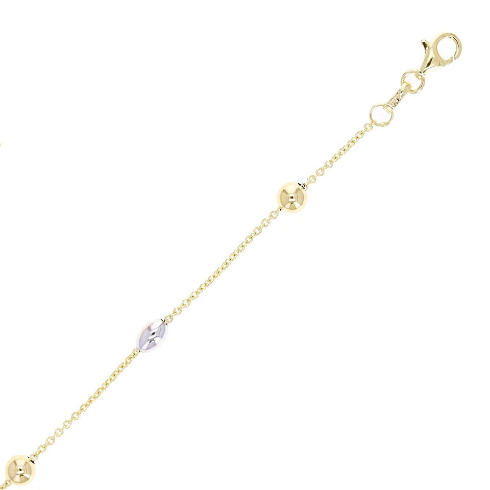 Italian 14k Yellow & White Gold Oval & Round Station Bracelet 7.5" 5mm 2.4 grams - Image 2 of 4