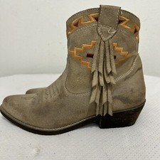 VTG Dingo Southwest Embroidered Fringe Tan Leather Western Ankle Boots Sz 6