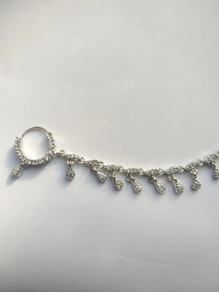 Anillo Nariz Cristal Indio Piercing Nath Moda Joyería Aro Cadena Plateada Foto 4 de 4