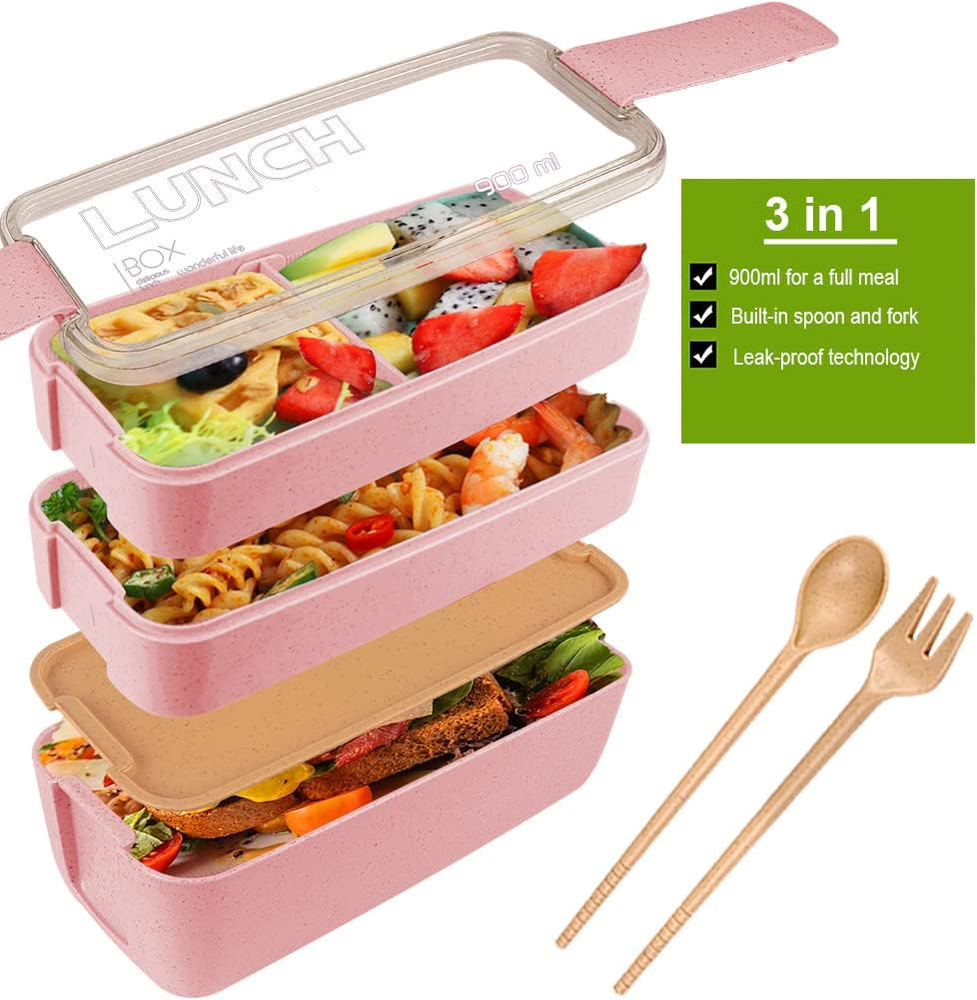 Stackable Wheat Straw Bento Lunch Box for Adults with 3 Compartments Stackable Wheat Straw Bento Lunch Box for Adults with 3 Compartments