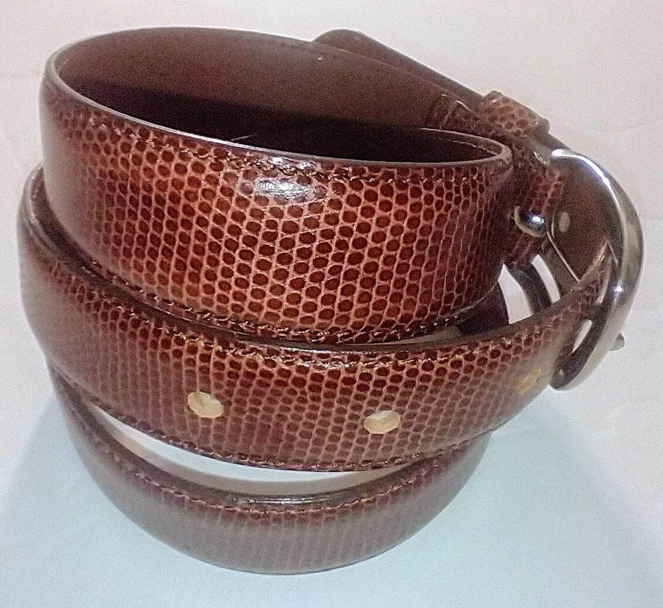 Cinturón Mujer Ann Taylor Marrón/Rojo Cuero Italiano Reptil Serpiente Repujado Talla: L Foto 2 de 4