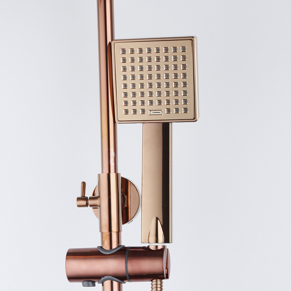 8''Rose Gold Shower Faucet Set Square Head Shower With Hand Shower