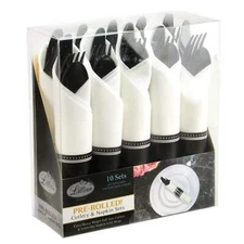 Pre Rolled Napkin and Disposable Cutlery Set 10 Pack, Black Nicole Fantini