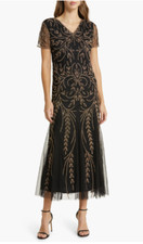 NWT Pisarro Nights Dress Size 6 V-Neck Embellished Mesh Gown Evening Formal