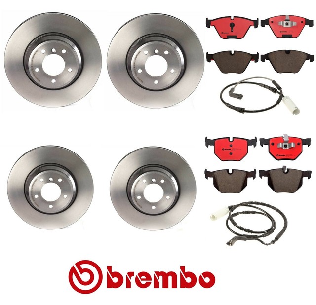 Front Rear Vented Disc Brake Rotors Ceramic Pads & Sensors Kit for BMW