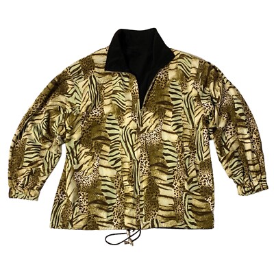 Cheetah Animal Print / Black REVERSIBLE Zip Jacket Damee New York Large? Sparkly