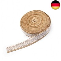 12M Vintage Sackleinenbandrolle Mit Spitze, Juteband Spitzenband, NatüRliche Sac