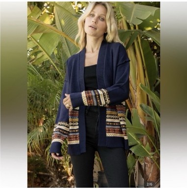 Hem & Thread Navy Multicolor Cardigan Size M