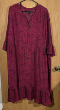 Ulla Popken Women's Sz 20/22 Midi Dress Pink Black Animal Print Tiered Tunic