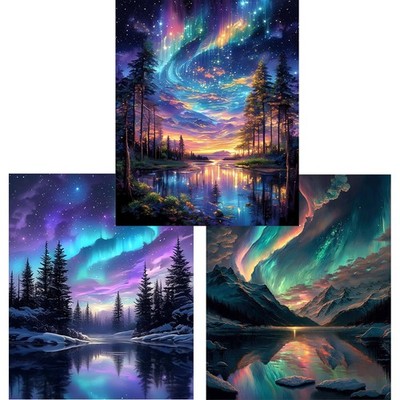 3 Pack Aurora Diamond Art Kits for Adults - 5D Diamond Painting for Adults,Full 