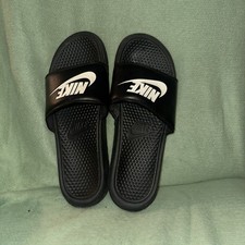 Nike Benassi Just Do It Sandal Flip Flops Slides Black/White Swoosh Logo US 13