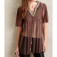 HEMANT & NANDITA Anthropologie Women's Blouse sheer embellished pearl