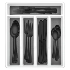 20-Piece Matte Black Silverware Set with Drawer Organizer, Stainless Steel Fl...