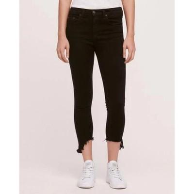 RAG & BONE 10 Inch Capri Black Hampton Jeans Cropped Raw Edge Women's Size 27