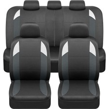 Car Seat Covers Full Set Gray Polyester Tri-tone Front And Rear Bench Car Seat Covers Full Set Gray Polyester Tri-tone Front And Rear Bench